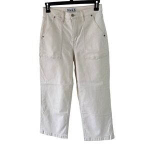 DAZE Just Right High Rise Wide Leg Urban Cropped Utility Jean Cream Off White 30